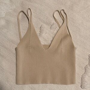 Tan Ribbed Knit Crop Top
